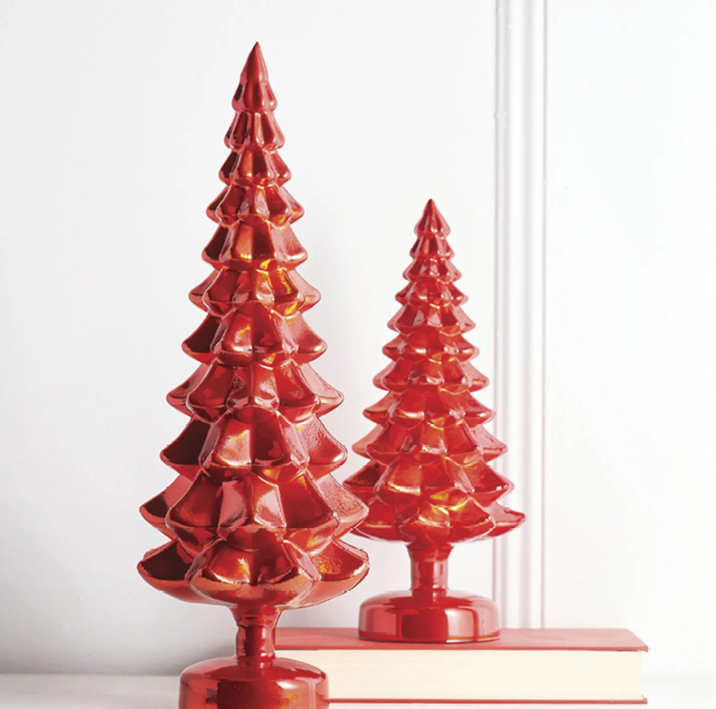 Raz Set Of 2 Red Glass Christmas Tree Decoration 4222939