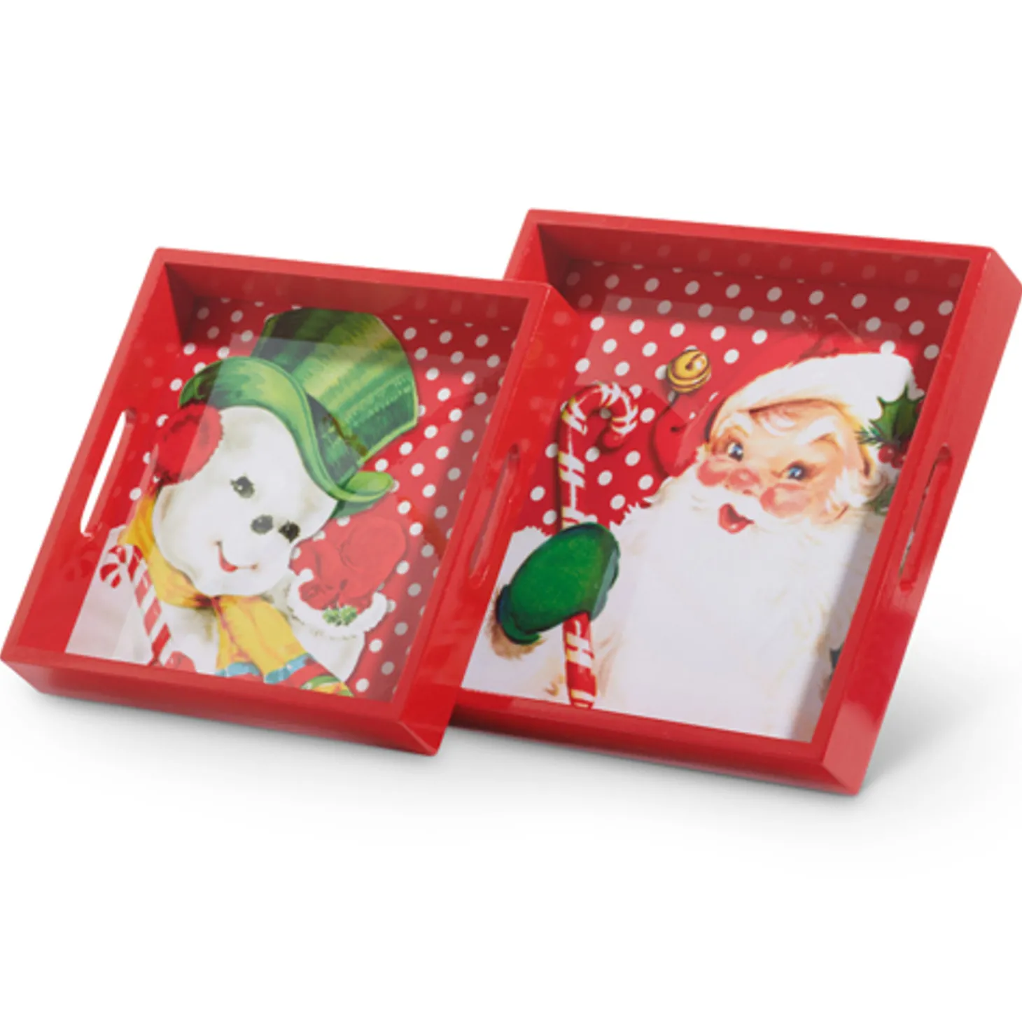 Raz Set Of 2 Retro Santa And Snowman Christmas Serving Trays 4457273