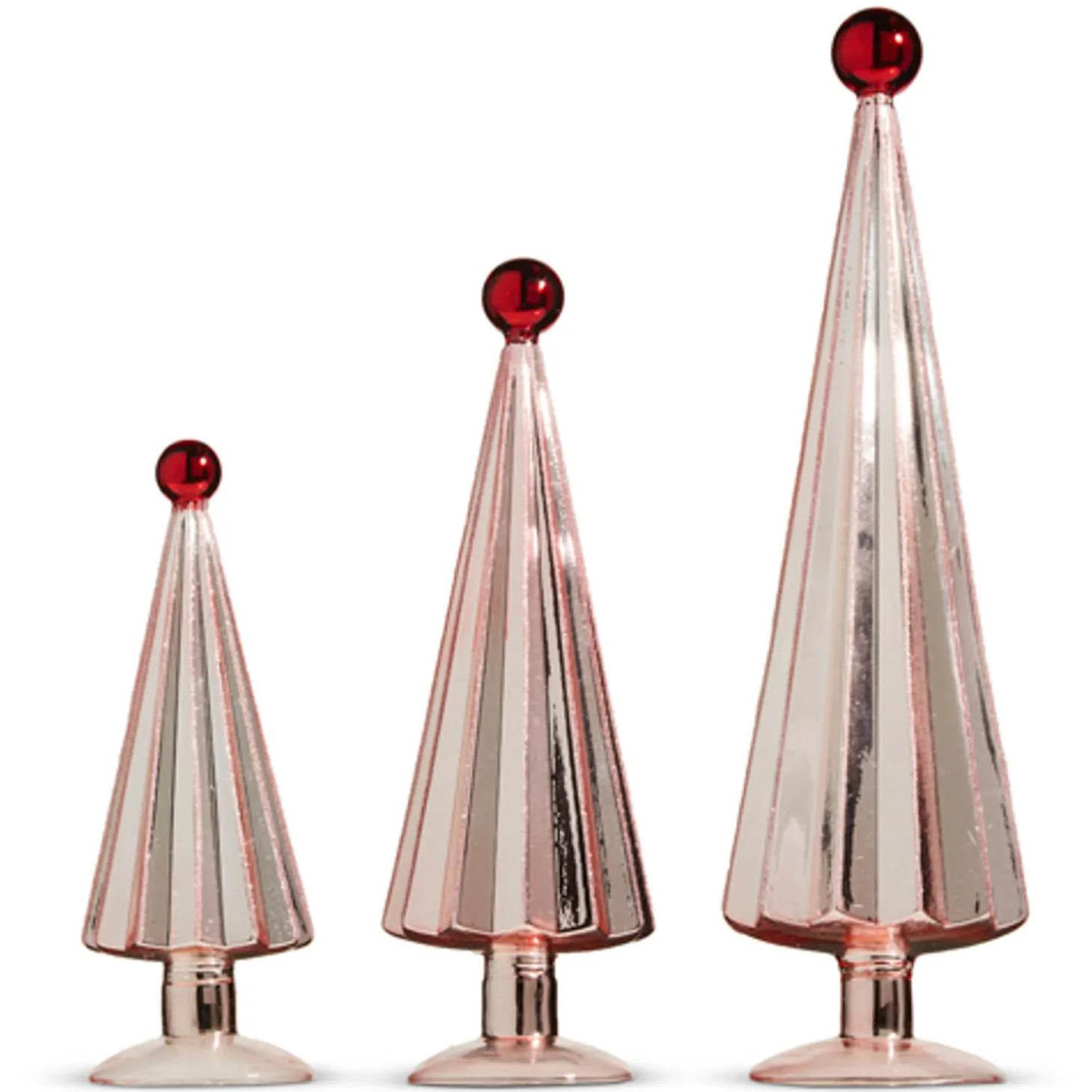Raz Set Of 3 Sugar Plum Fairy Pink With Red Ball Topper Christmas Trees 4322951