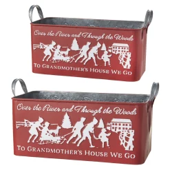 Raz Set Of 2 To Grandmother's House We Go Embossed Metal Christmas Container 4159088