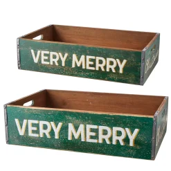 Raz Set Of 2 Very Merry Christmas Crate Decoration 4112320