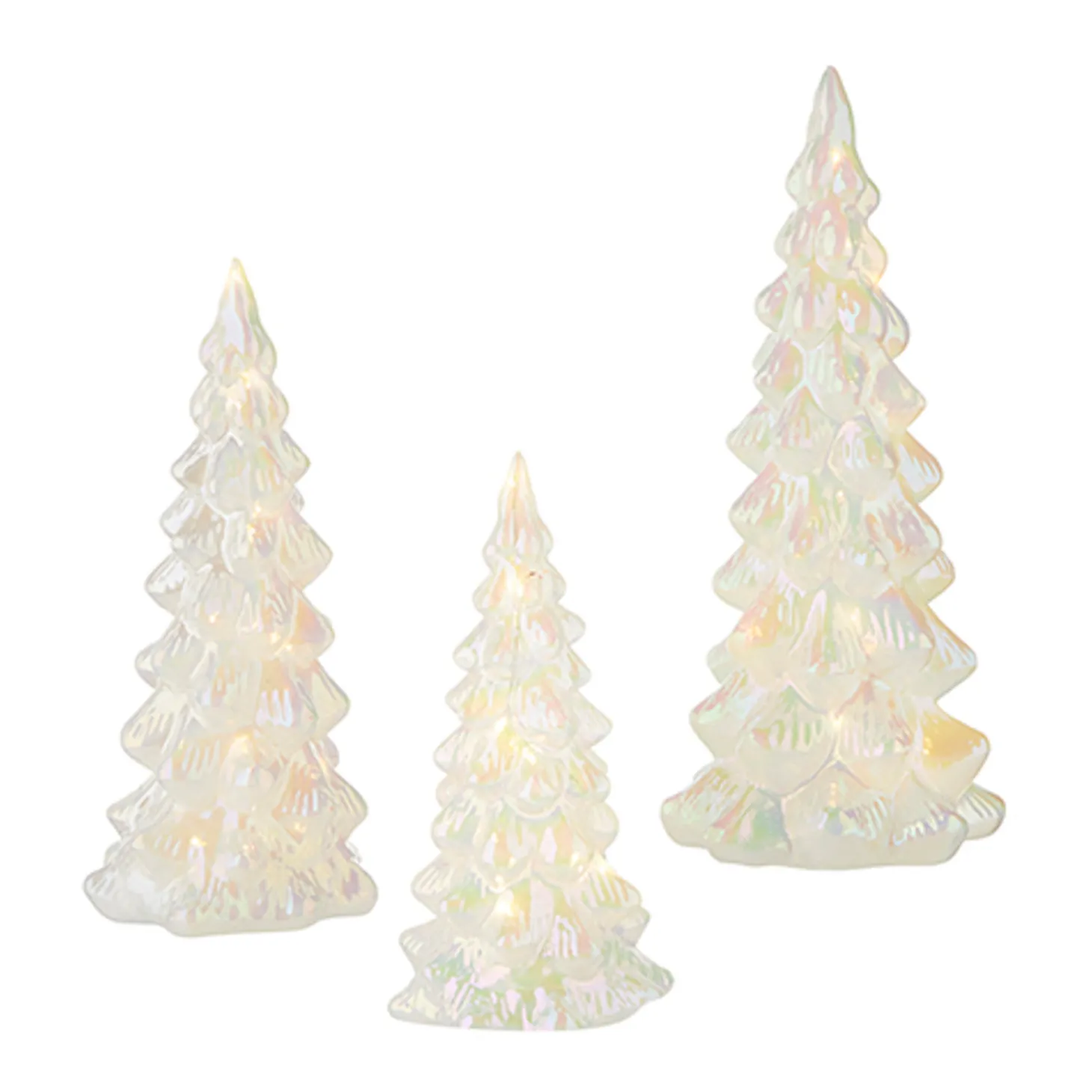 Raz Set Of 3 White Iridescent Lighted Tree Glass Christmas Decoration 4222934