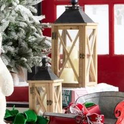 Raz Set Of 2 Wood And Metal Christmas Lantern 4337902