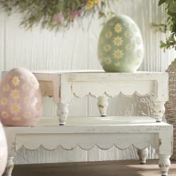 Raz White Distressed Scalloped Risers Set Of 2 4327912