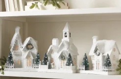 Raz White Flocked LED Lighted Battery Operated Christmas House