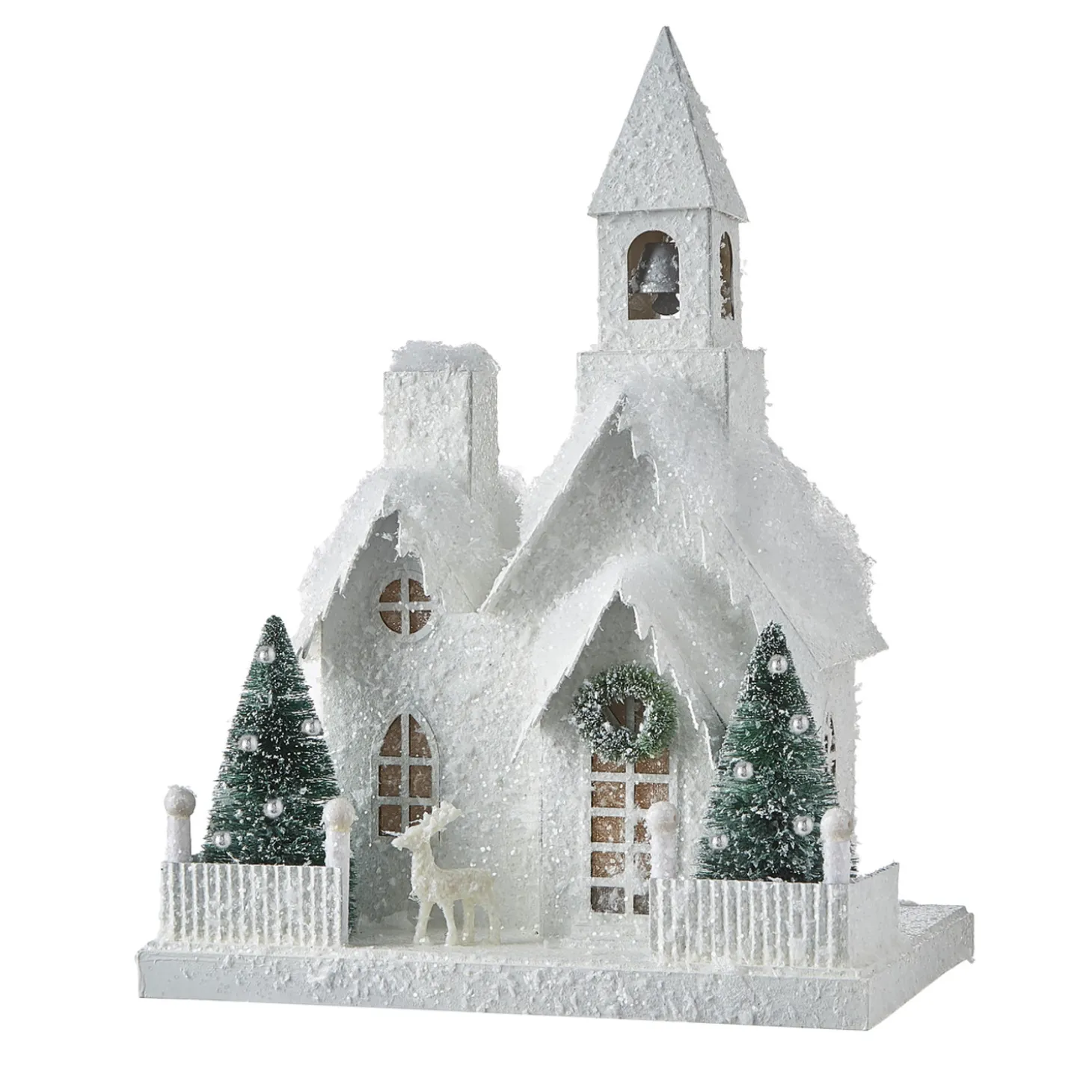 Raz White Flocked LED Lighted Battery Operated Christmas House