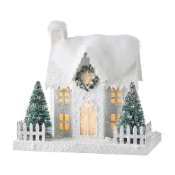 Raz White Flocked LED Lighted Battery Operated Christmas House