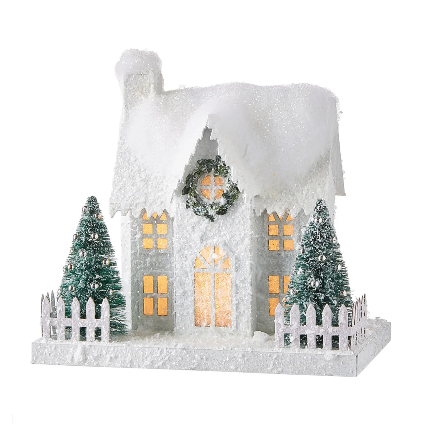 Raz White Flocked LED Lighted Battery Operated Christmas House