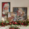 Raz Woodland Santa And Reindeer Textured Frame Christmas Wall Art