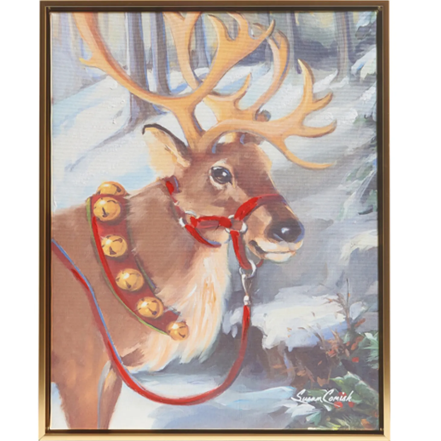 Raz Woodland Santa And Reindeer Textured Frame Christmas Wall Art
