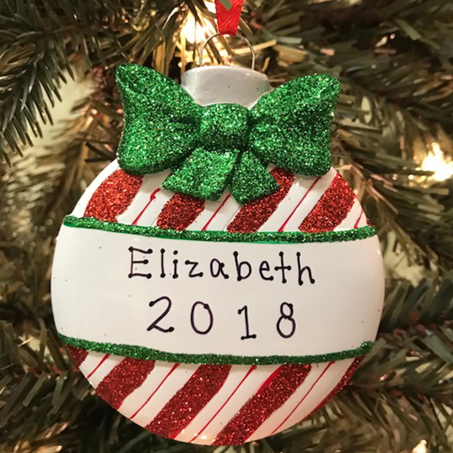 Red Stripes Christmas Ball Personalized Christmas Ornament