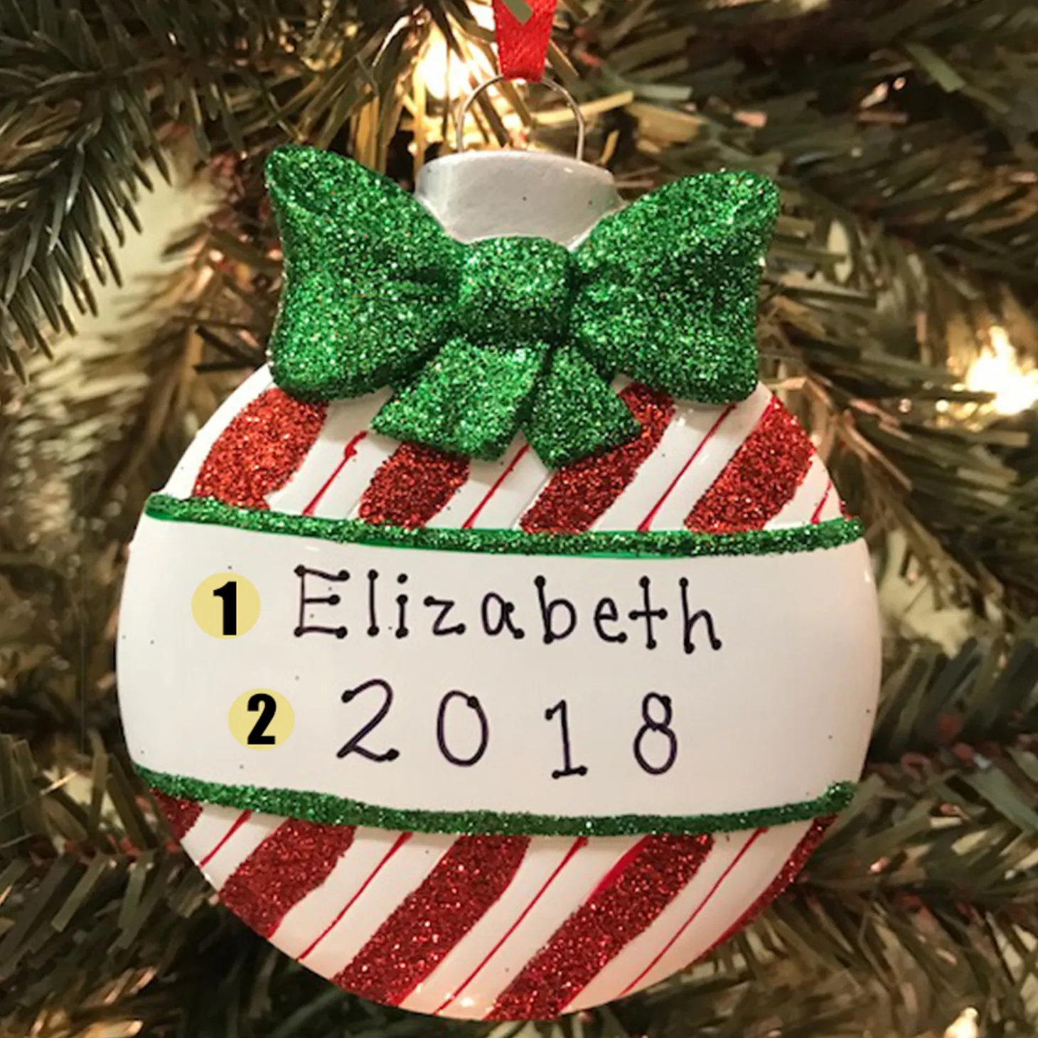 Red Stripes Christmas Ball Personalized Christmas Ornament