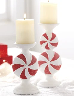 Regency 9" Or 11.5" Peppermint Candy Candle Holder Christmas Decoration