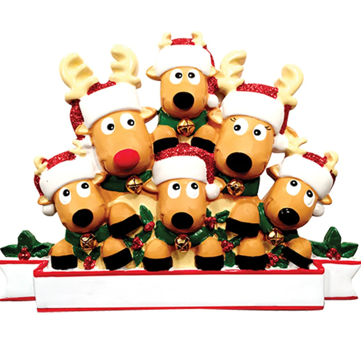 Reindeer Family Of 6 Personalized Christmas Ornament