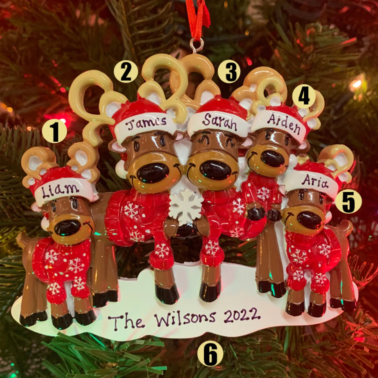 Reindeer Family Of 5 Personalized Christmas Ornament OR2256-5