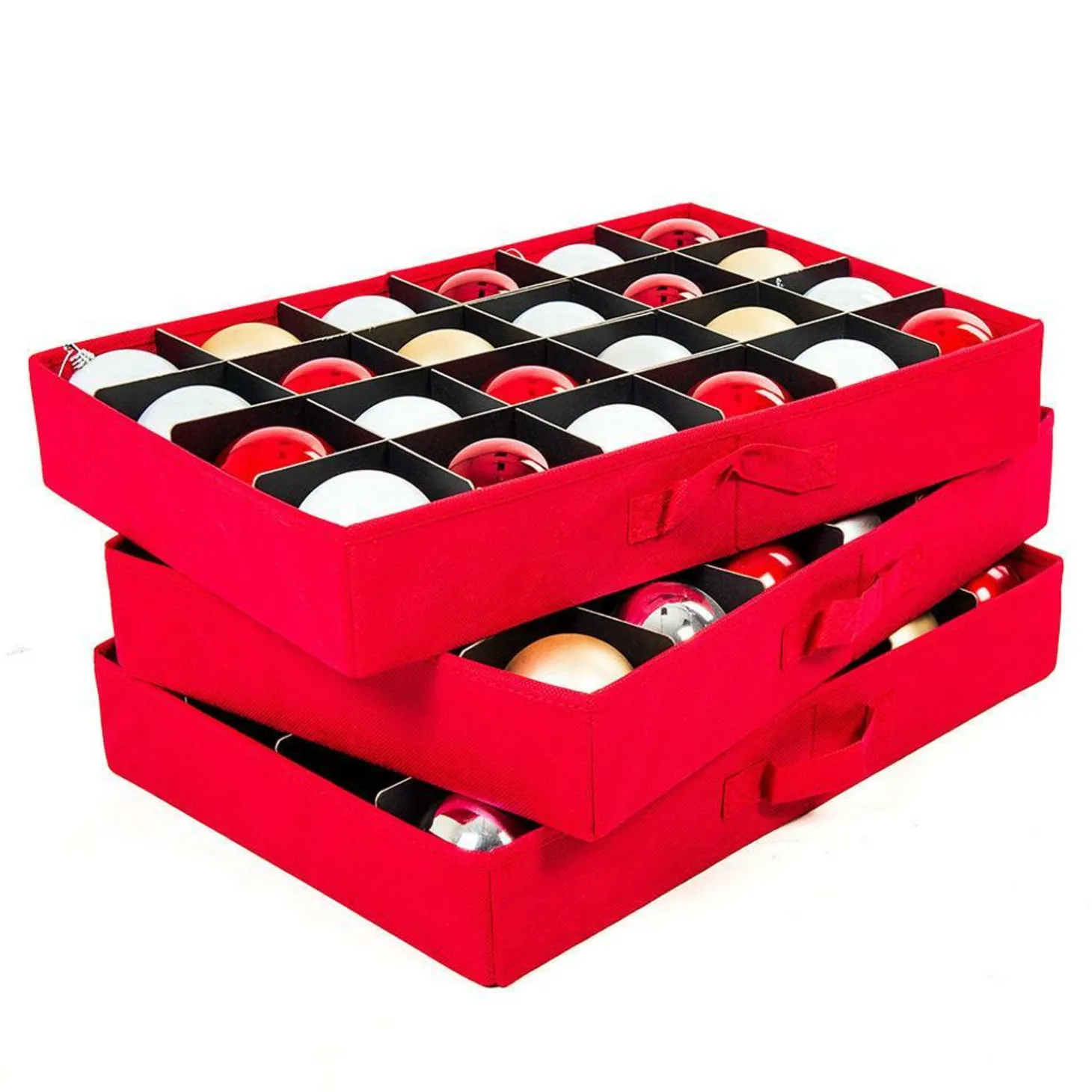 Santa's Bags Red 3 Tray Ornament Storage Drawer With Lid SB-10452-RED