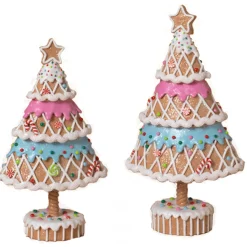 Set Of 2 Clay Dough Gingerbread Tree Christmas Decoration 2656790
