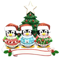 Ugly Sweater Penguin Family Of 3 Personalized Christmas Ornament