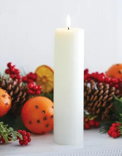 Uyuni 9.75" Flat Top Moving Flame White Unscented Pillar Battery Candle 4034508