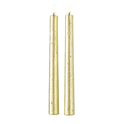 Uyuni 11" Moving Flame Gold Taper Candle Set Of 2 4134522