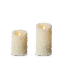 Uyuni 3" X 5", 6" Moving Flame White Iced Pillar Battery Candle
