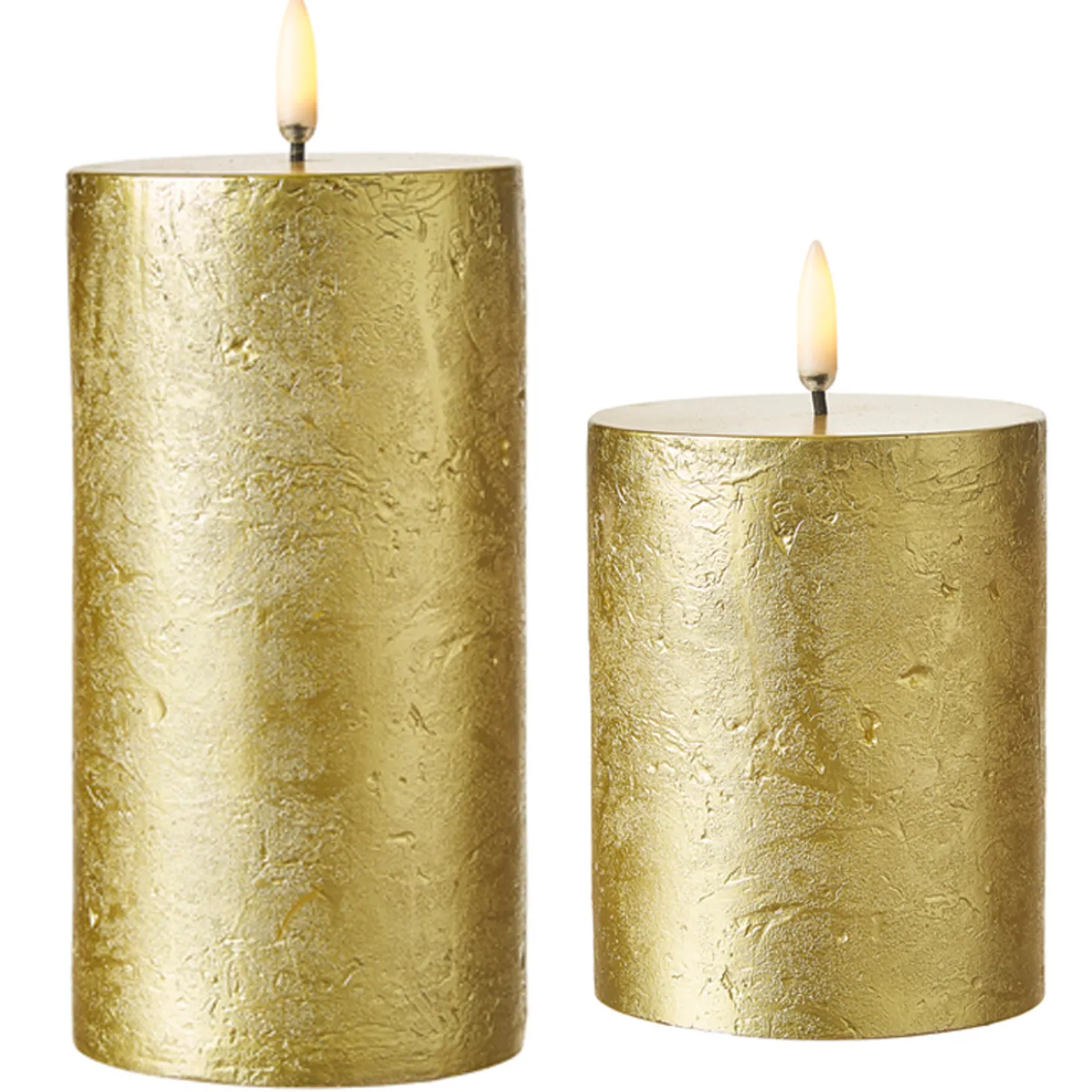 Uyuni 3" X 5" Or 7" Gold Texture Flat Top Flicker Flame Pillar Candle