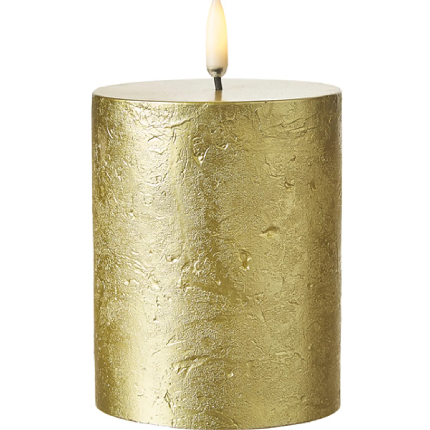 Uyuni 3" X 5" Or 7" Gold Texture Flat Top Flicker Flame Pillar Candle