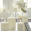 Uyuni Moving Flame Clear Glass Ivory Pillar Battery Candle