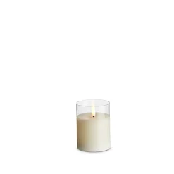 Uyuni Moving Flame Clear Glass Ivory Pillar Battery Candle