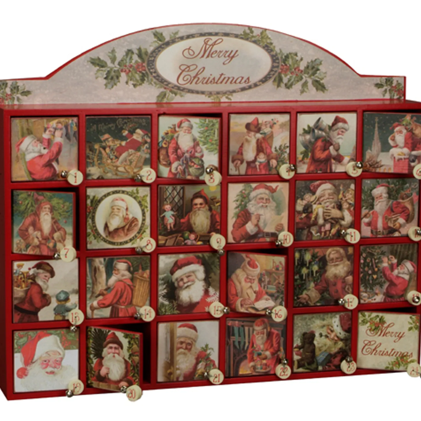 Vintage Inspired Merry Santas Wooden Advent Calendar 45207