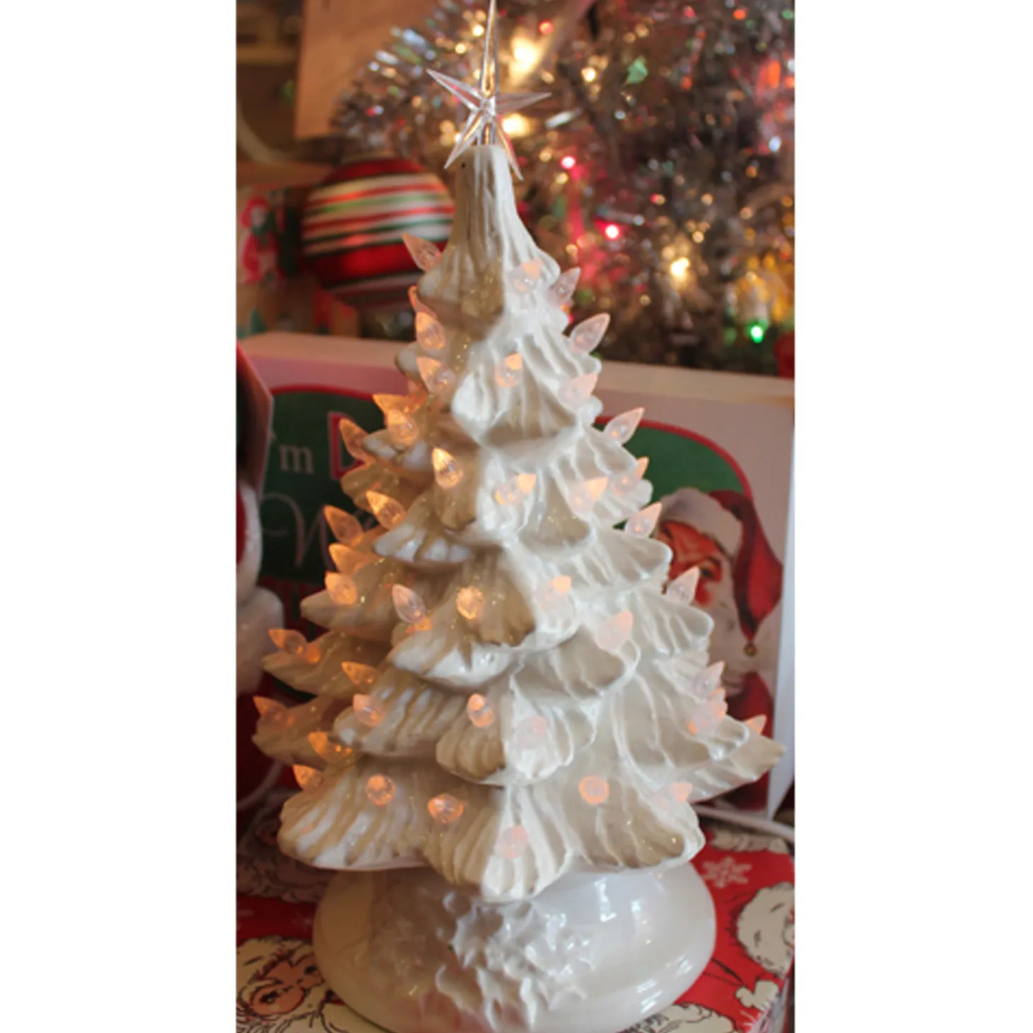 White Ceramic Lighted Christmas Tree 12"