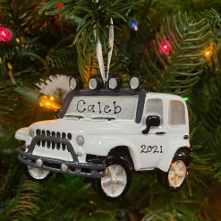 White Jeep 4X4 Personalized Christmas Ornament White OR1763-W